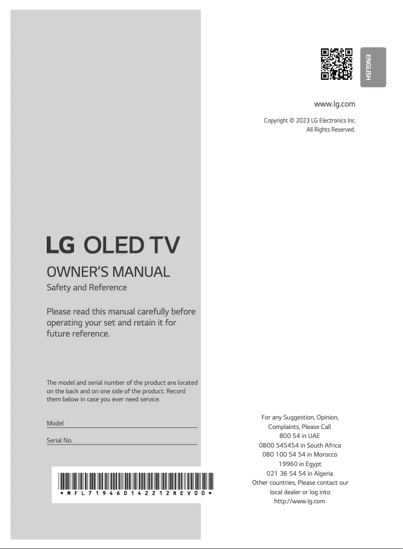 Image de la première page du manuel de l'appareil OLED77C36LA