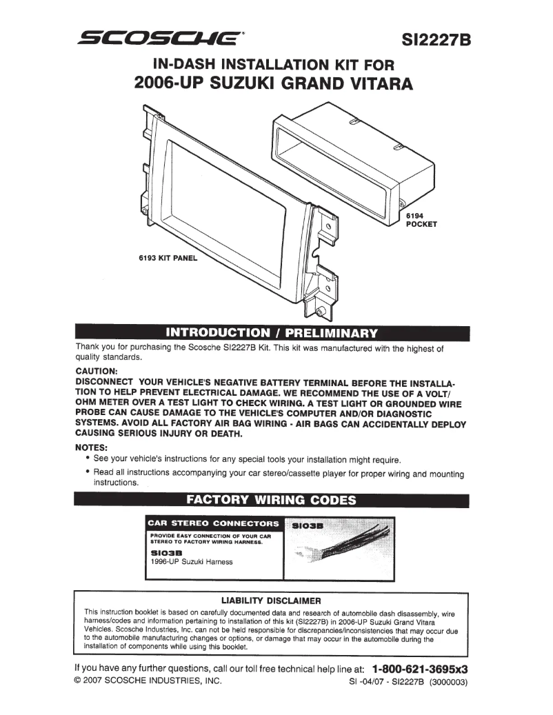 Page n°1 - Manuel utilisateur Scosche SI-2227B