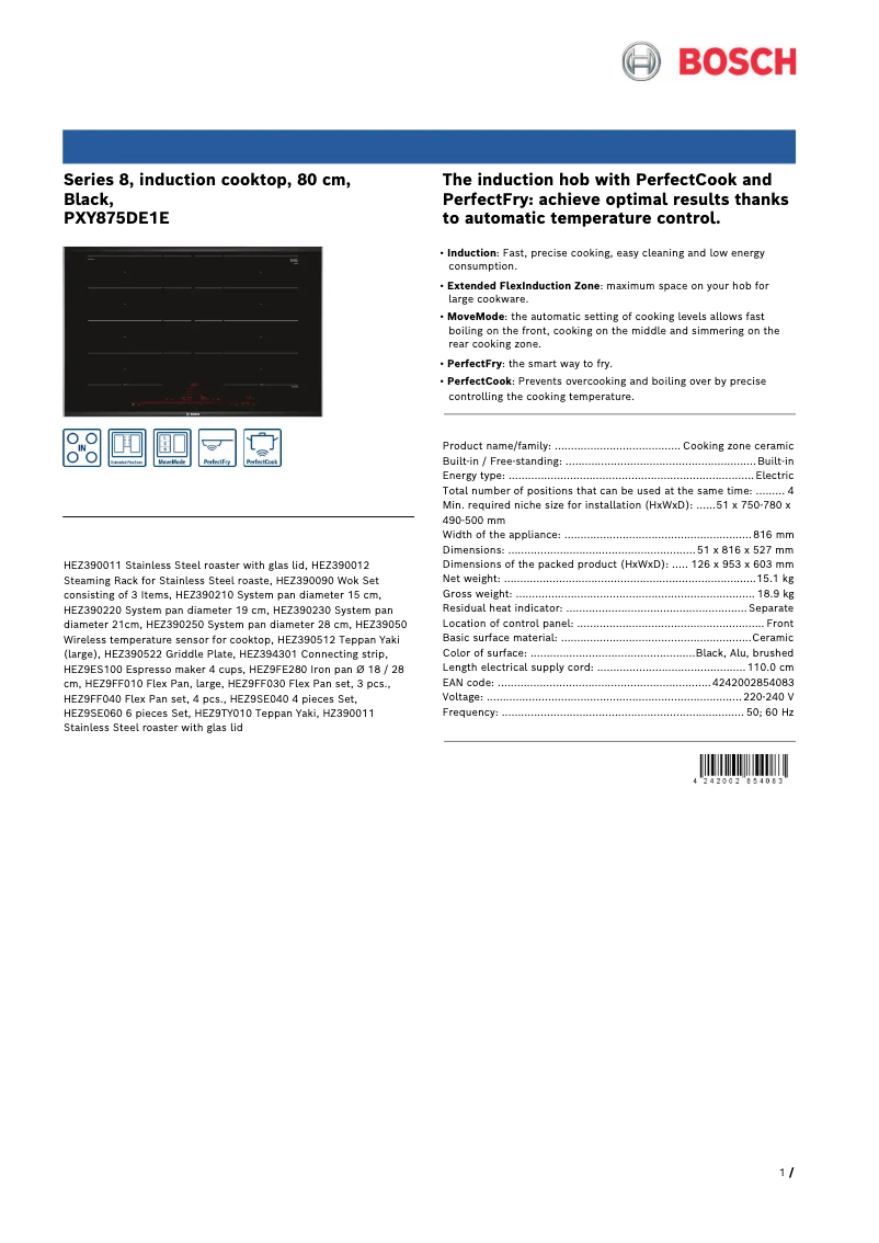 Página 1 del manual Ficha técnica Bosch PXY875DE1E