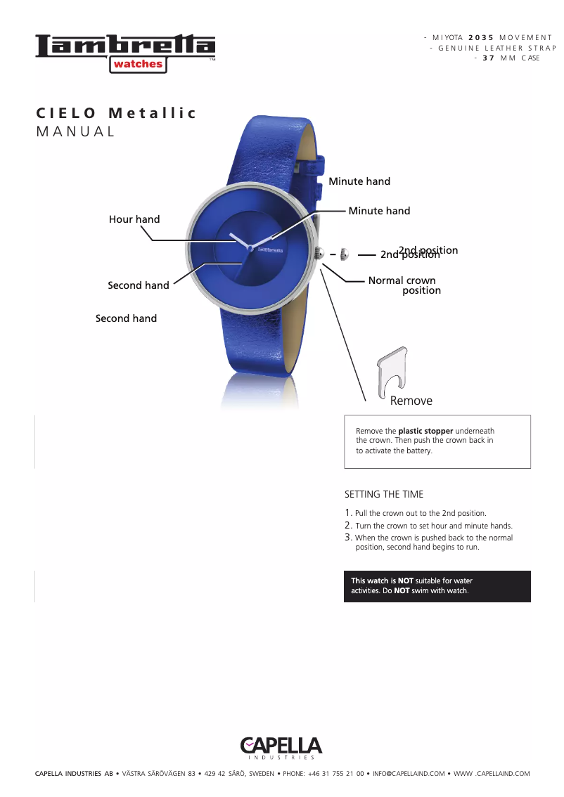 First page image of the manual for Cielo Metallic