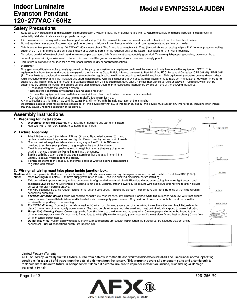 Image de la première page du manuel de l'appareil Evanston EVNP2532LAJUDSN
