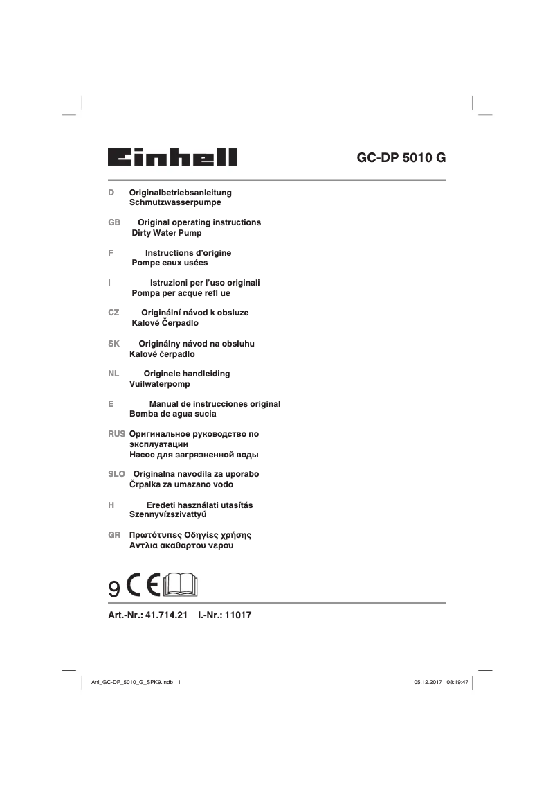 Page 1 de la notice Manuel utilisateur Einhell GC-DP 5010 G