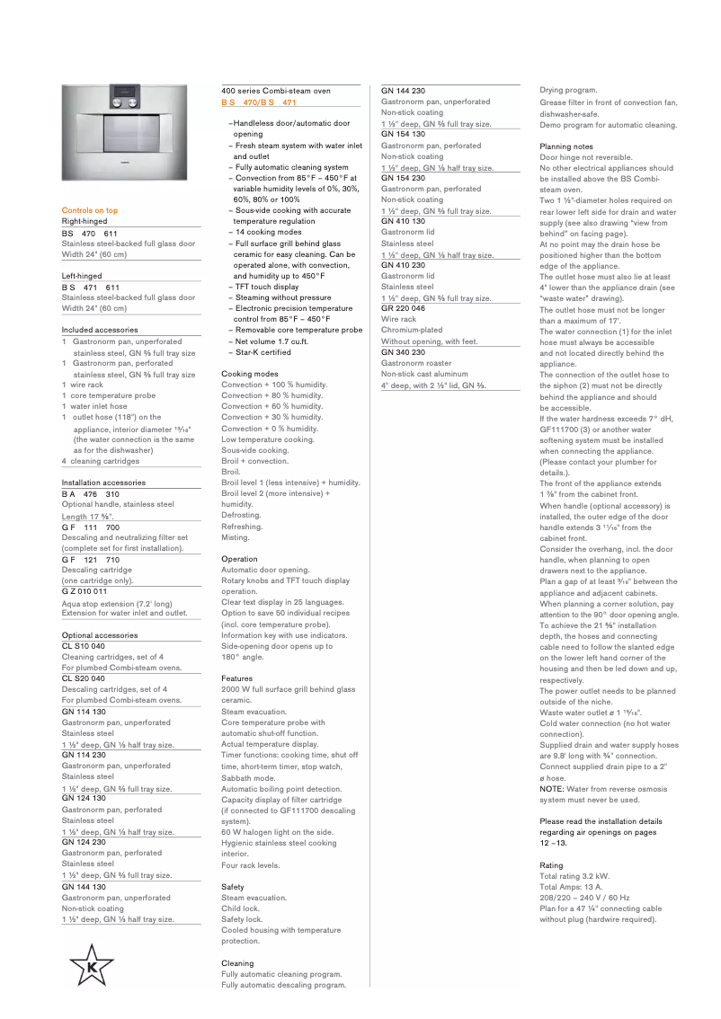 Página 1 del manual Ficha técnica Gaggenau BS470611