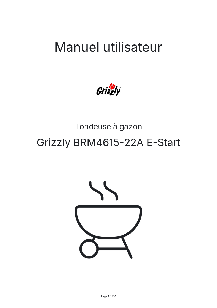Page n°1 - Manuel utilisateur Grizzly BRM4615-22A E-Start