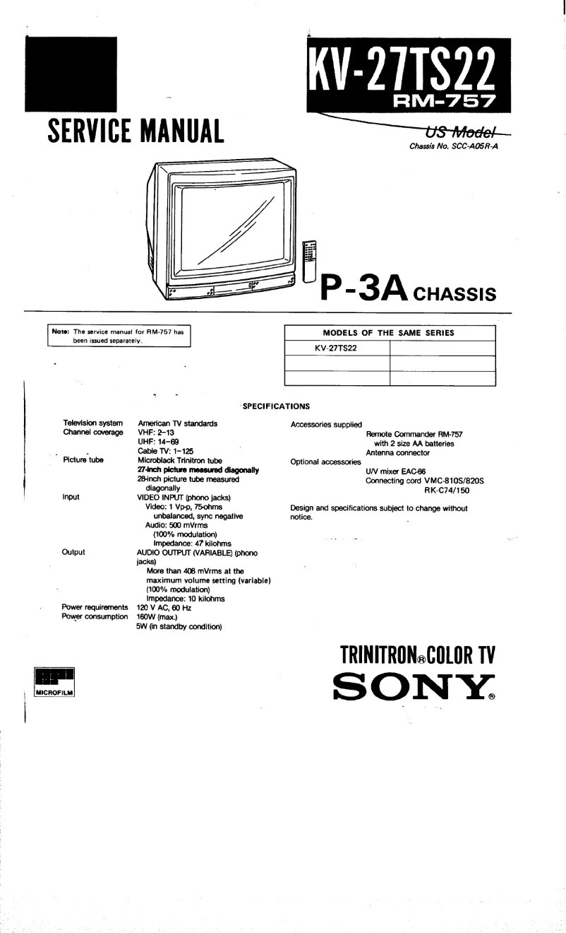 Page 1 de la notice Manuel utilisateur Sony KV-27TS22
