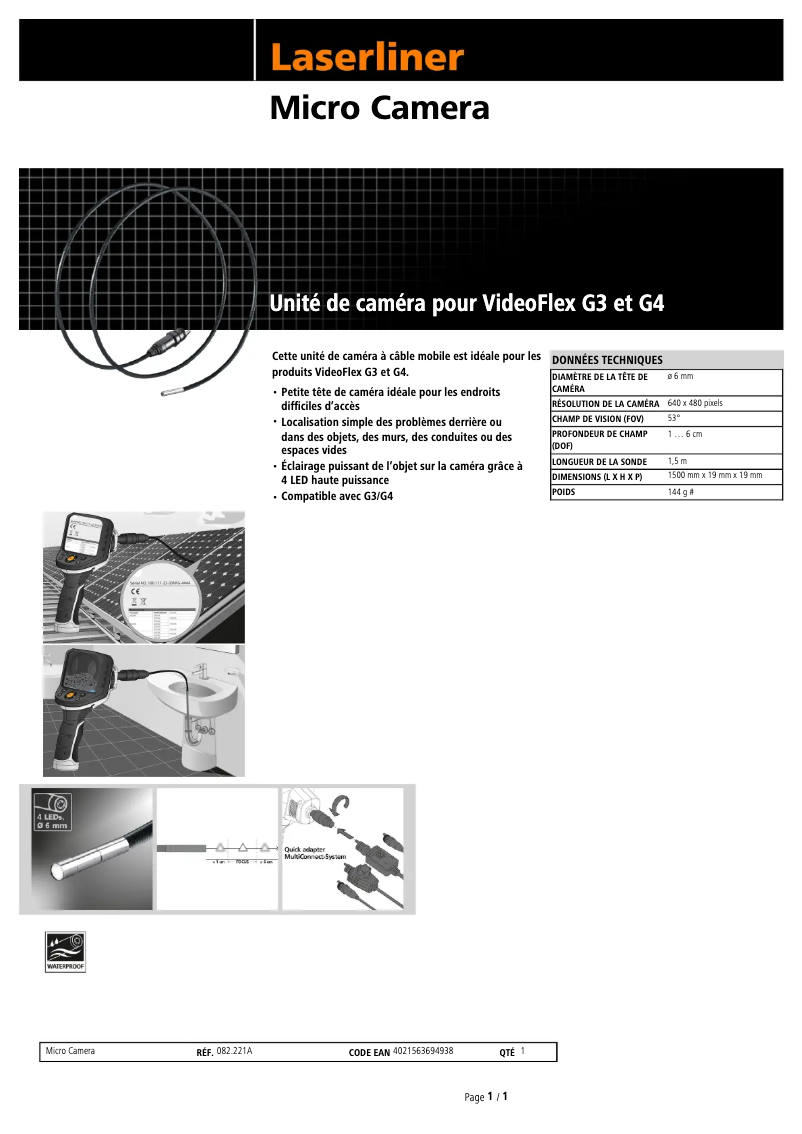 Page 1 de la notice Fiche technique Laserliner Micro Camera
