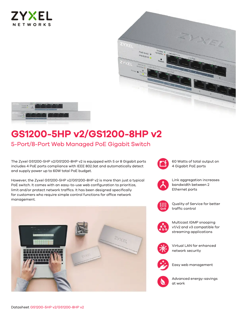 Page n°1 - Fiche technique ZyXEL GS1200-8HP v2