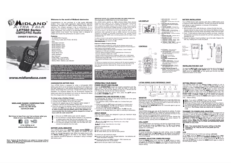 Page 1 de la notice Manuel utilisateur Midland LXT560