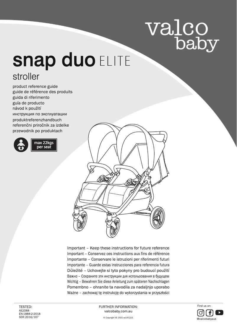 Page 1 de la notice Manuel utilisateur Valco Baby Snap Duo Elite