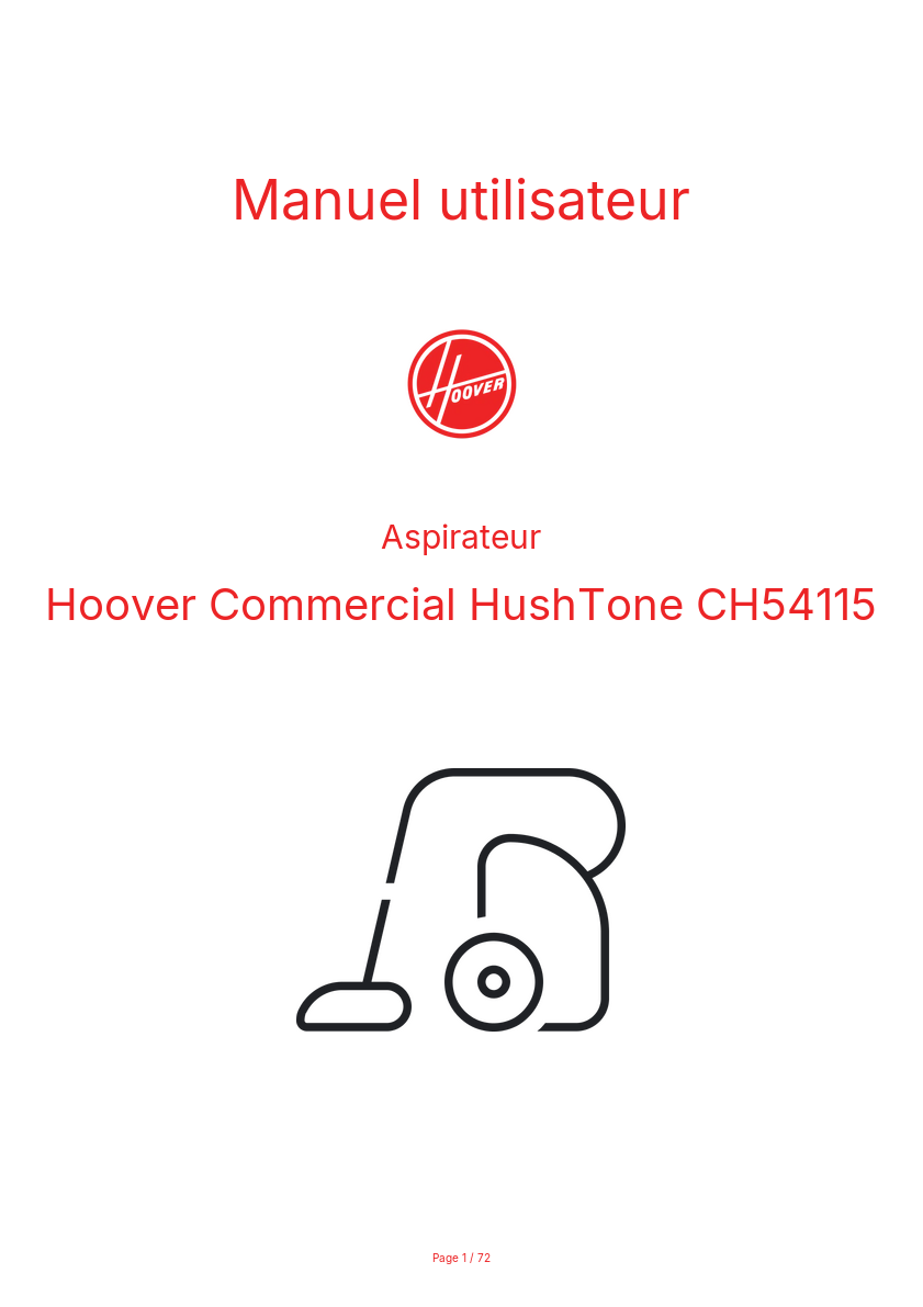 Page n°1 - Manuel utilisateur Hoover Commercial HushTone CH54115