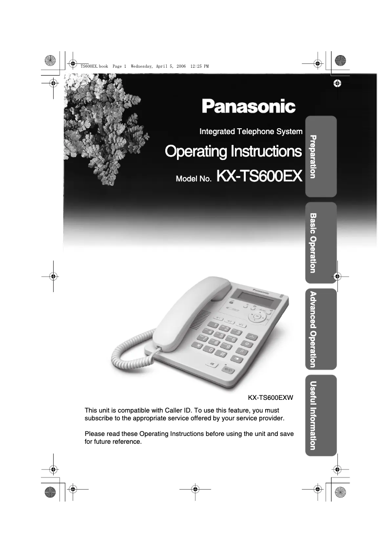 Image de la première page du manuel de l'appareil KX-TS600EXB