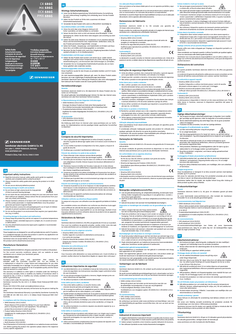 Página 1 del manual Instrucciones de seguridad Sennheiser PMX 686G SPORTS