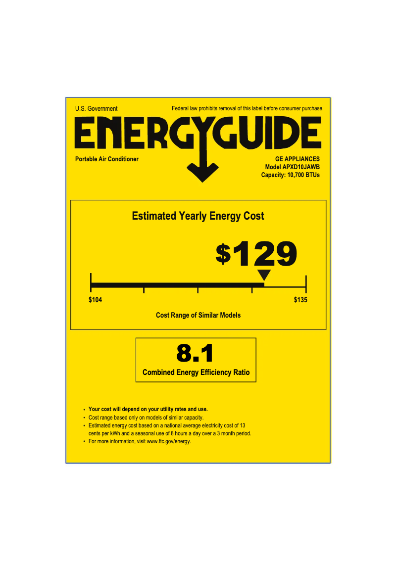Page n°1 - Label énergétique GE APXD10JAWB