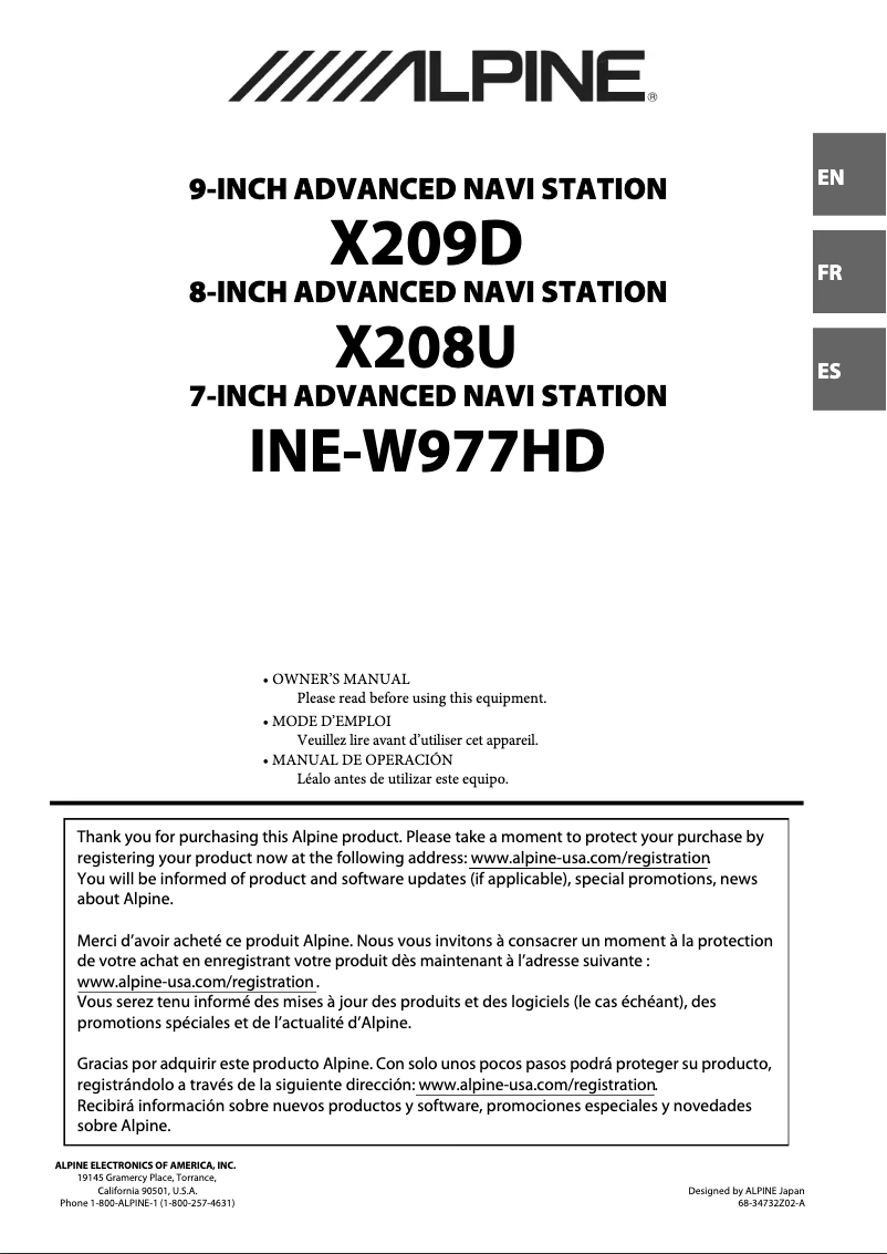 Page 1 de la notice Manuel utilisateur Alpine X209D