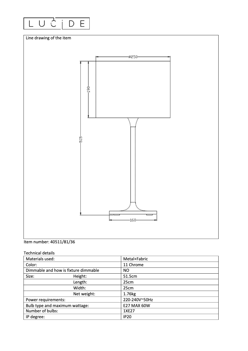 Page n°1 - Manuel utilisateur Lucide Encre 40511/81/36