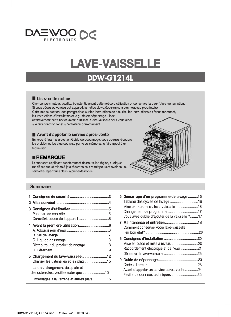 Page 1 de la notice Manuel utilisateur Daewoo DDW0G1214L