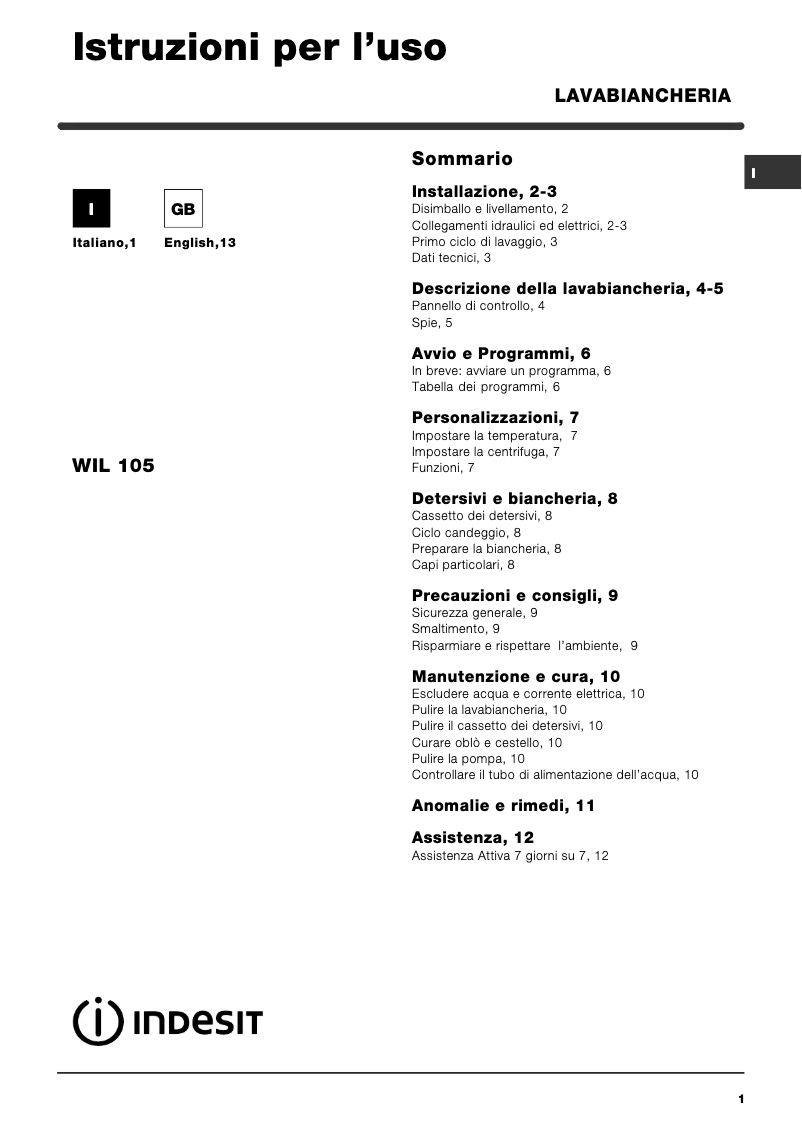 Image de la première page du manuel de l'appareil WIL 105 (EU)