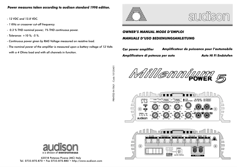 Page n°1 - Manuel utilisateur Audison Power 5 Millennium