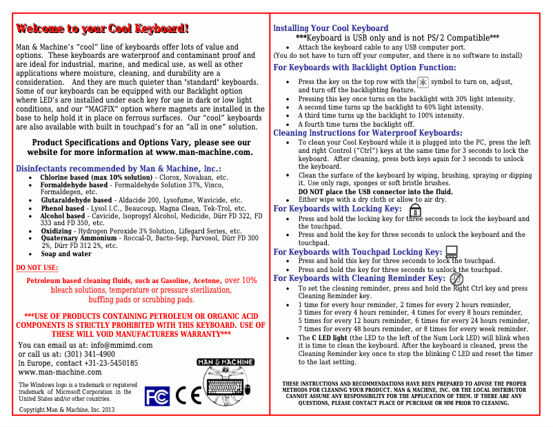 Page 1 de la notice Manuel utilisateur Man & Machine Really Cool