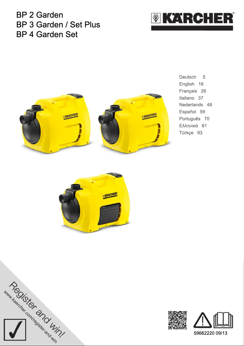 Page 1 de la notice Manuel utilisateur Kärcher BP 2 Garden