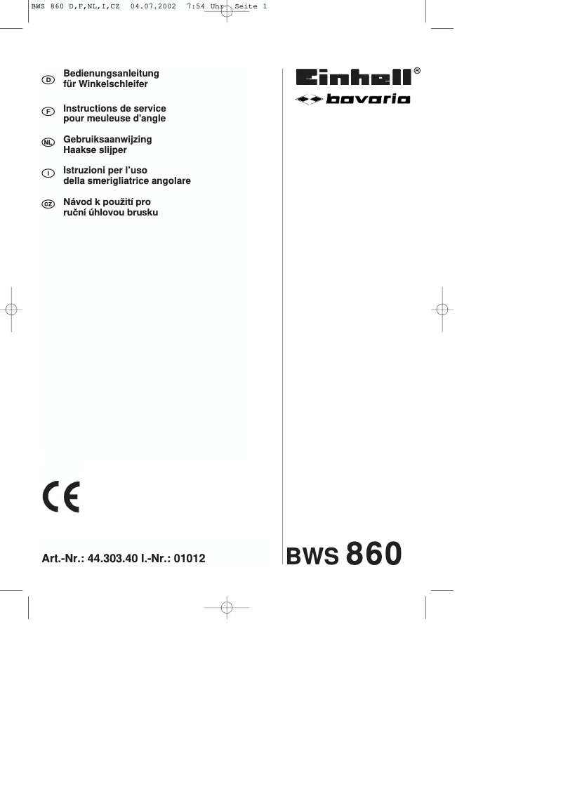 Image de la première page du manuel de l'appareil BWS 860