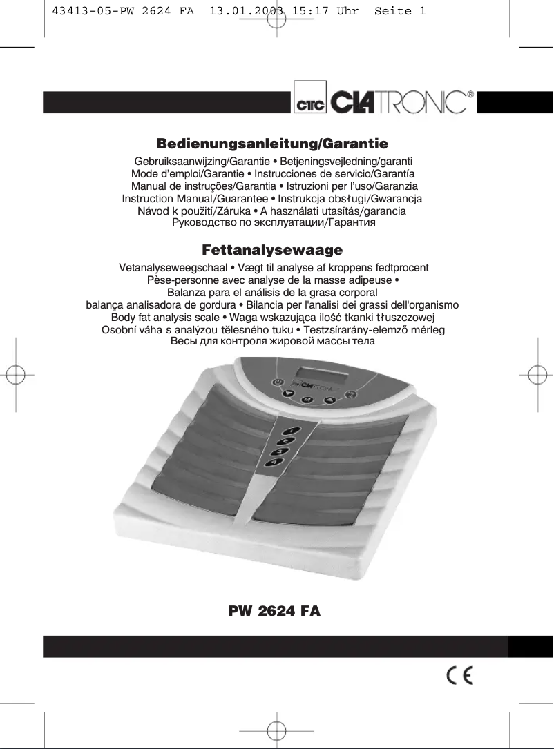 Page 1 de la notice Manuel utilisateur Clatronic PW 2624 FA