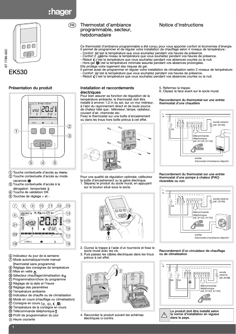 Page n°1 - Manuel utilisateur Hager EK530