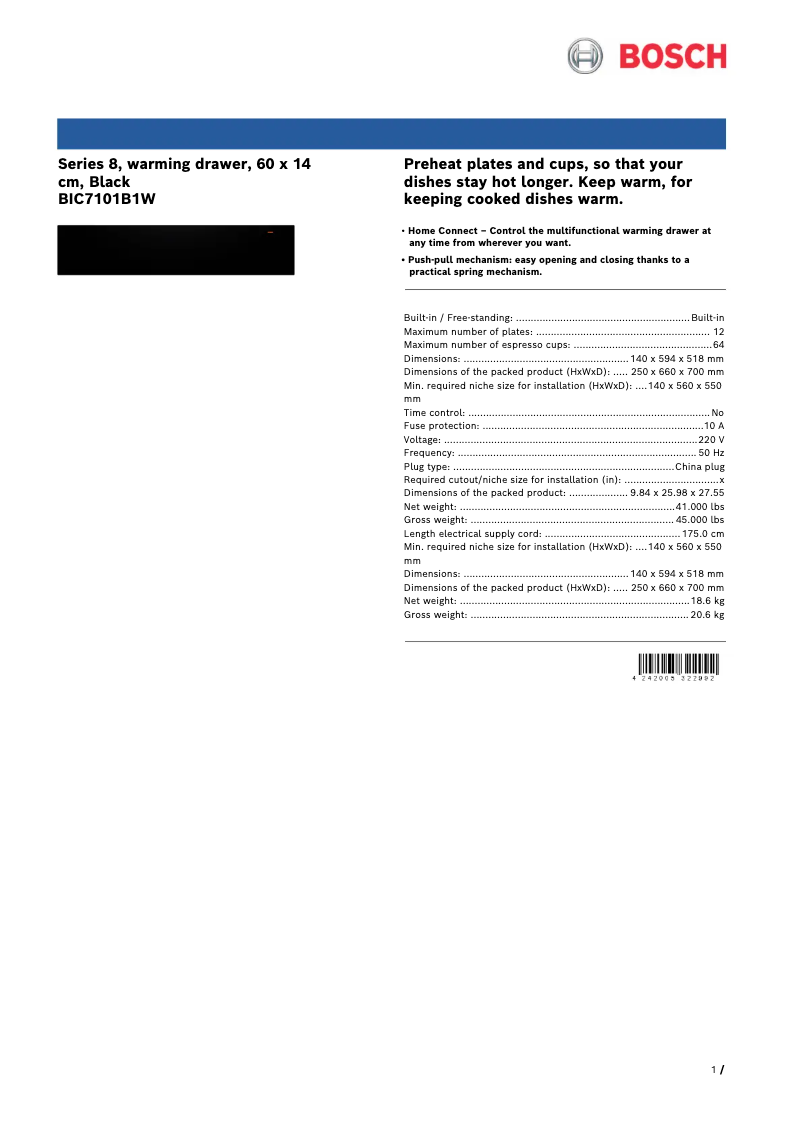 Page n°1 - Fiche technique Bosch BIC7101B1W
