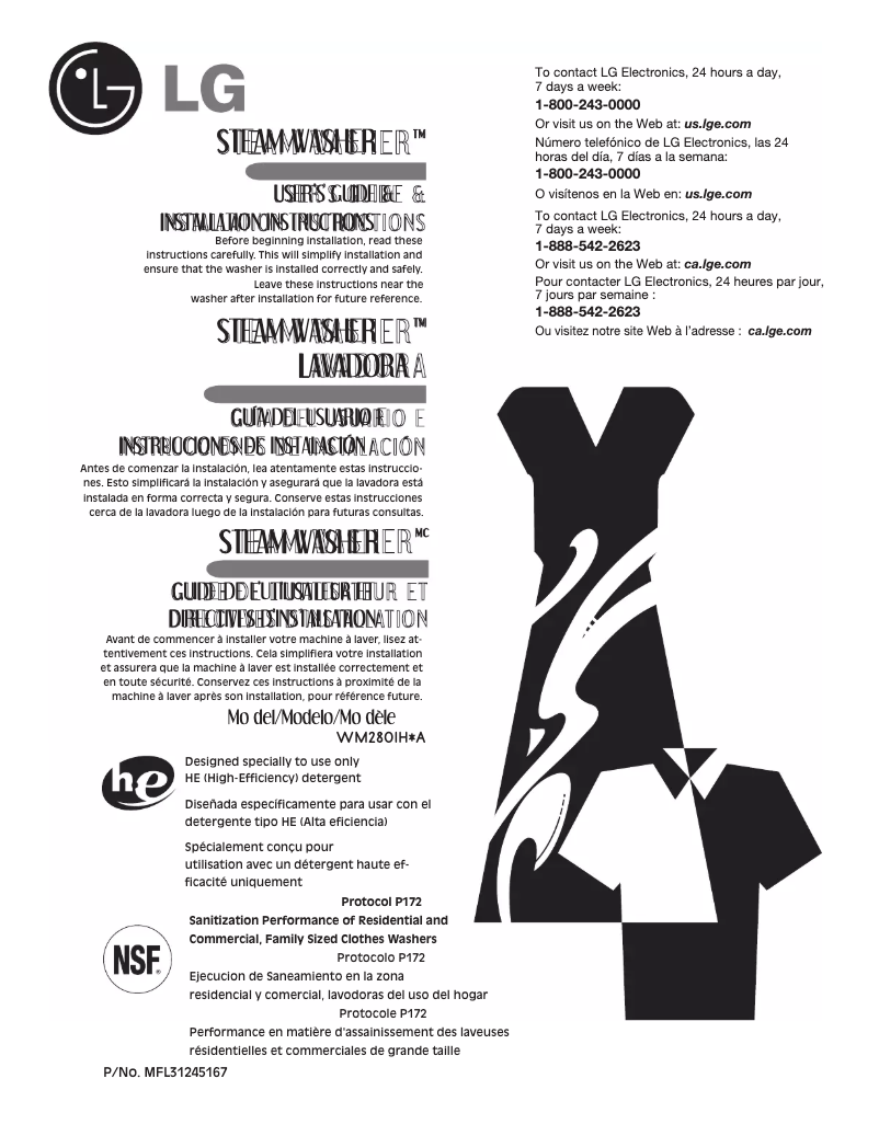 Page 1 de la notice Manuel utilisateur LG WM2801HWA