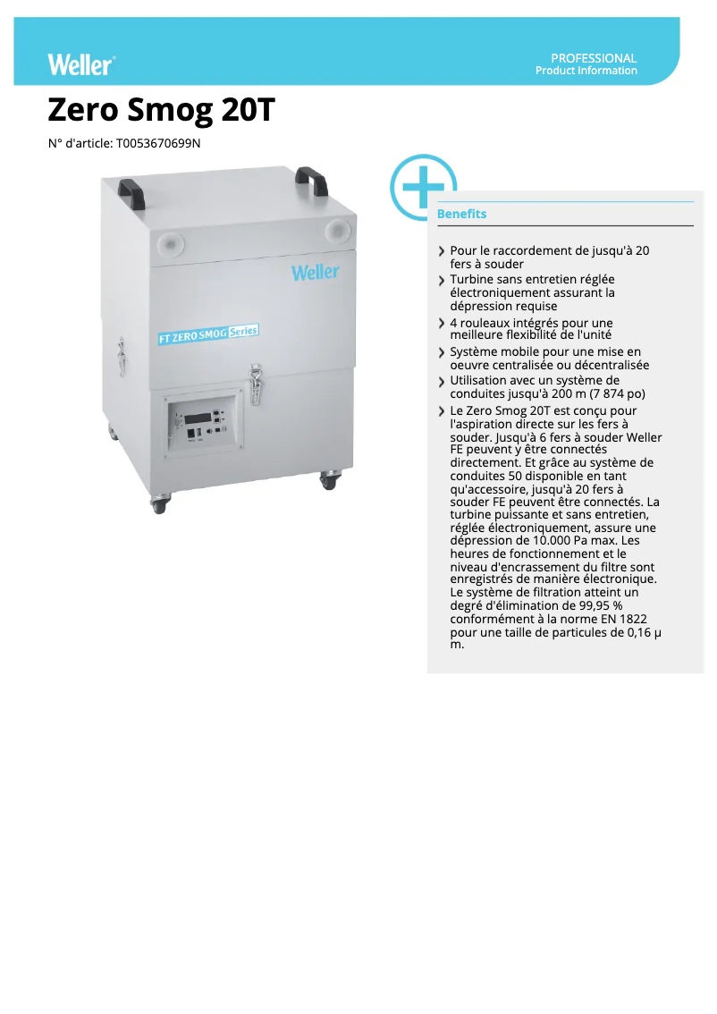 Image de la première page du manuel de l'appareil Zero Smog 20T