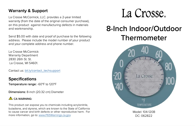 Page 1 de la notice Manuel utilisateur La Crosse Technology 104-120B