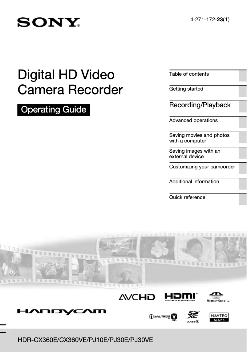 Page 1 de la notice Manuel utilisateur Sony Handycam HDR-CX360VE