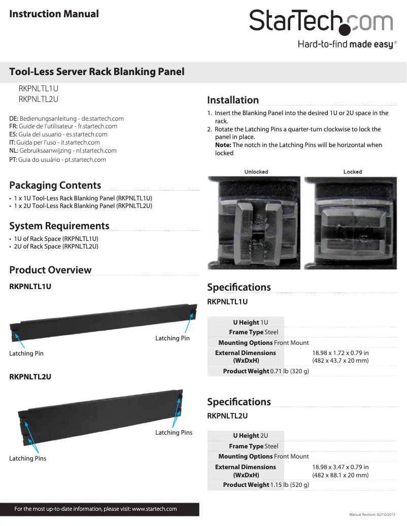 Página 1 del manual Manual de usuario StarTech.com RKPNLTL2U
