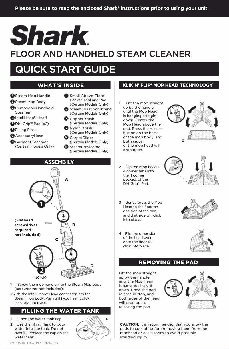 Page 1 de la notice Guide de démarrage rapide Shark Lift-Away S6005UKQ