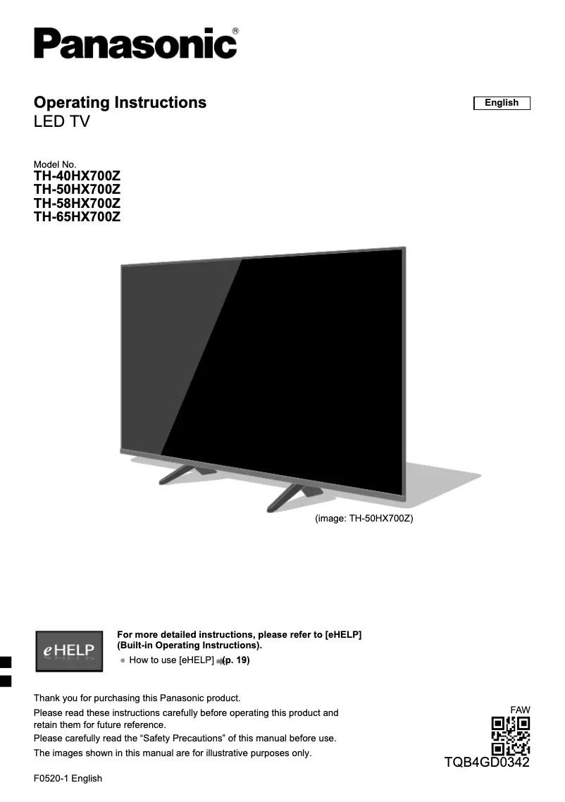 Image de la première page du manuel de l'appareil TH-50HX700Z