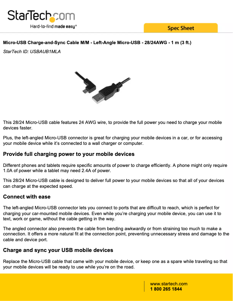 Page 1 de la notice Manuel utilisateur StarTech.com USBAUB1MLA
