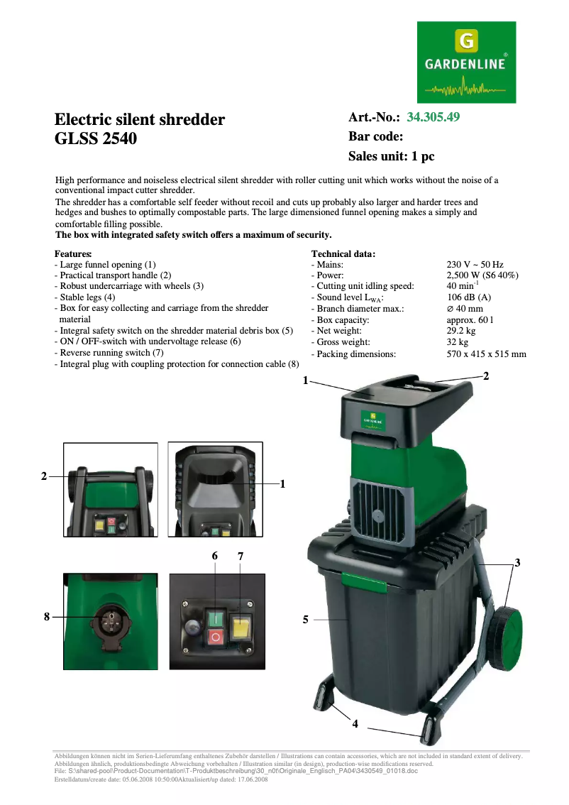 Page n°1 - Fiche technique Gardenline GLSS 2540