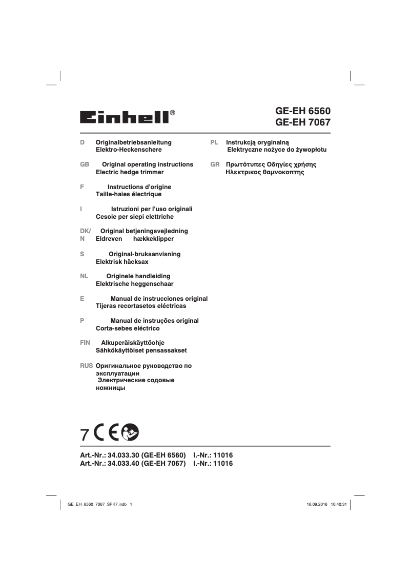 Page n°1 - Manuel utilisateur Einhell GE-EH 6560