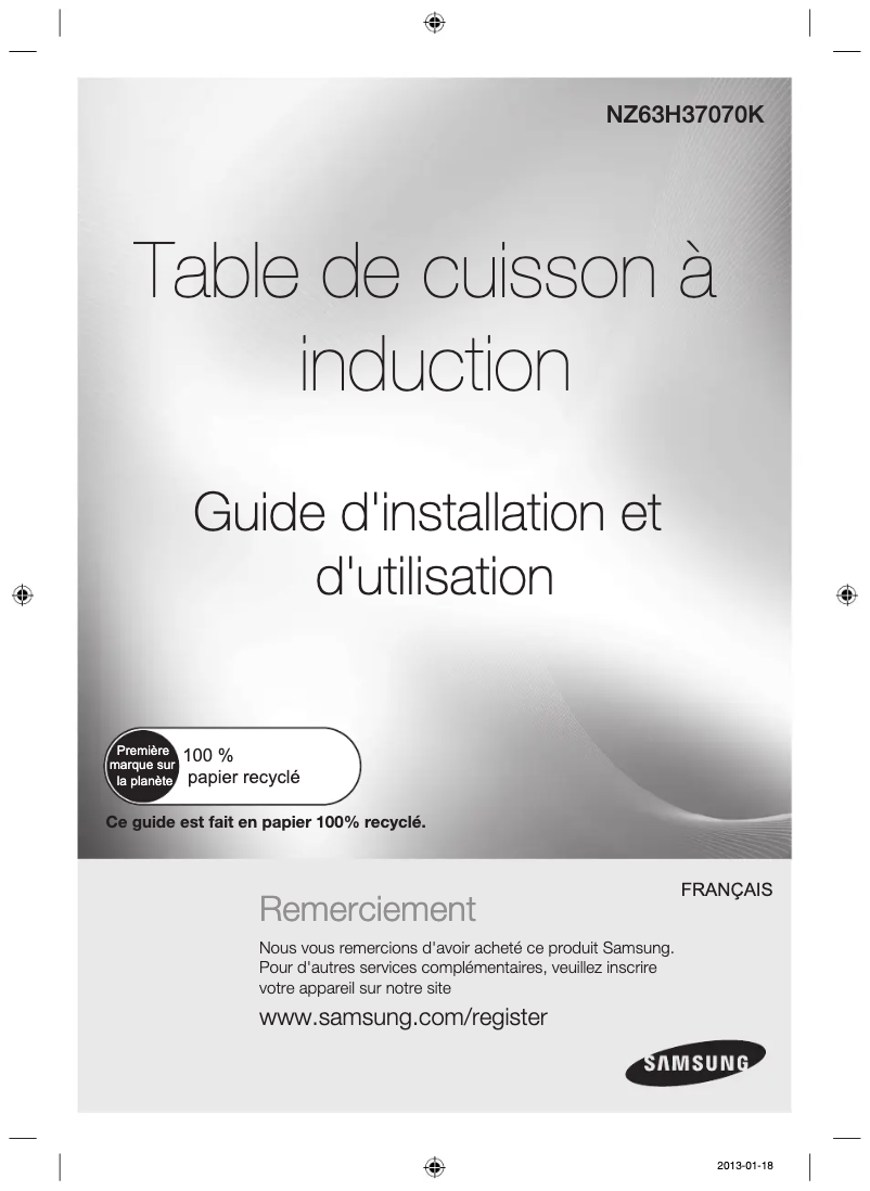 Page 1 de la notice Manuel utilisateur Samsung NZ63H37070K/EF