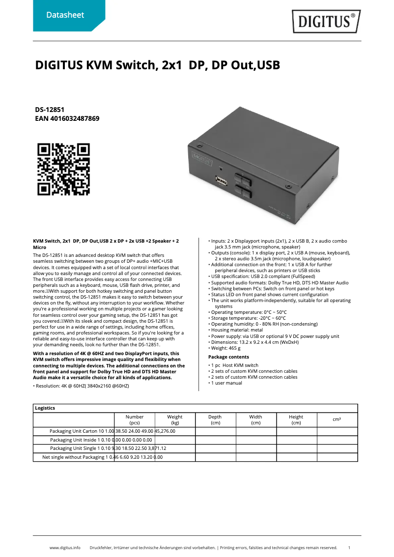 Page n°1 - Fiche technique Digitus DS-12851