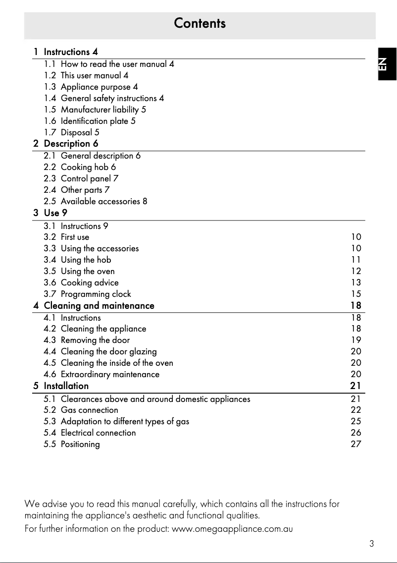 Page 1 de la notice Manuel utilisateur Omega OF901XZ
