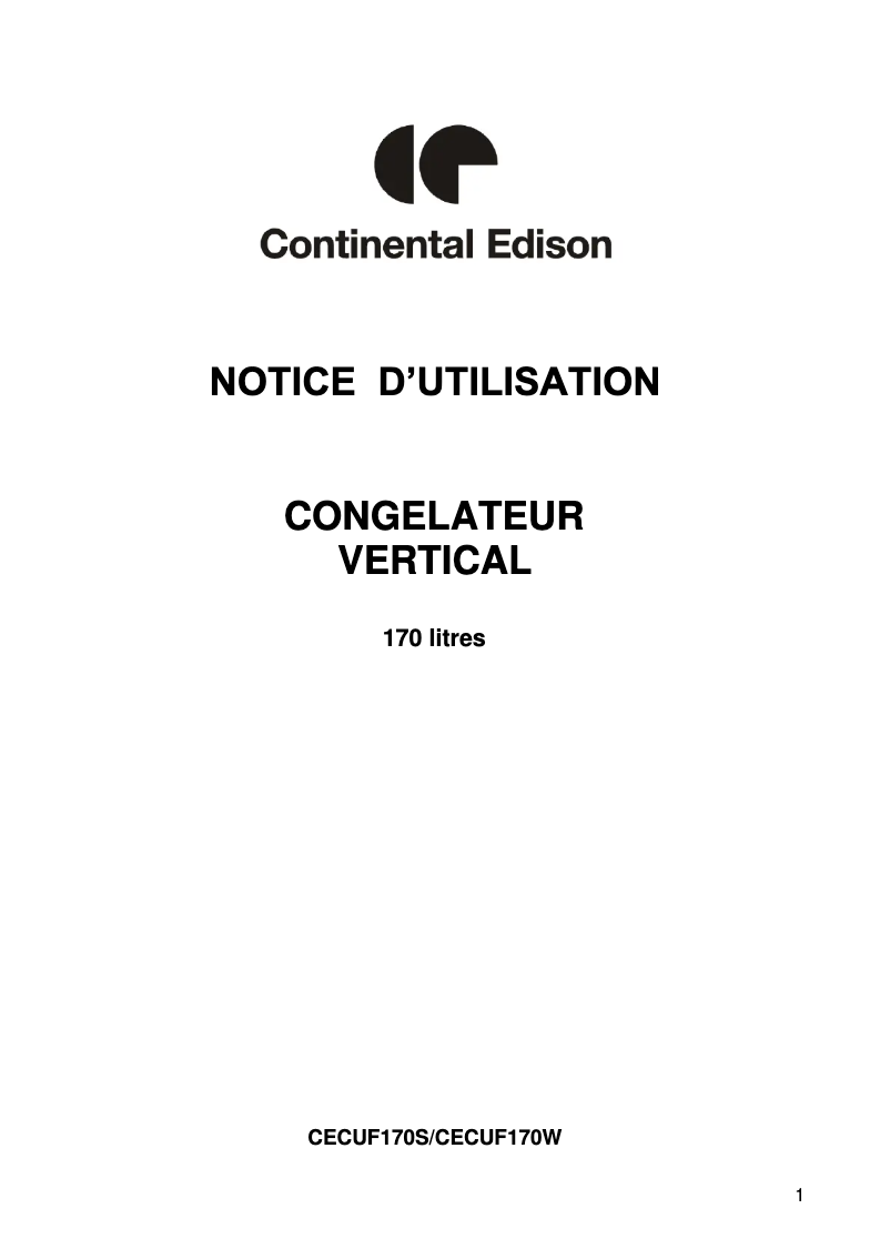Page n°1 - Manuel utilisateur Continental Edison CECUF170S