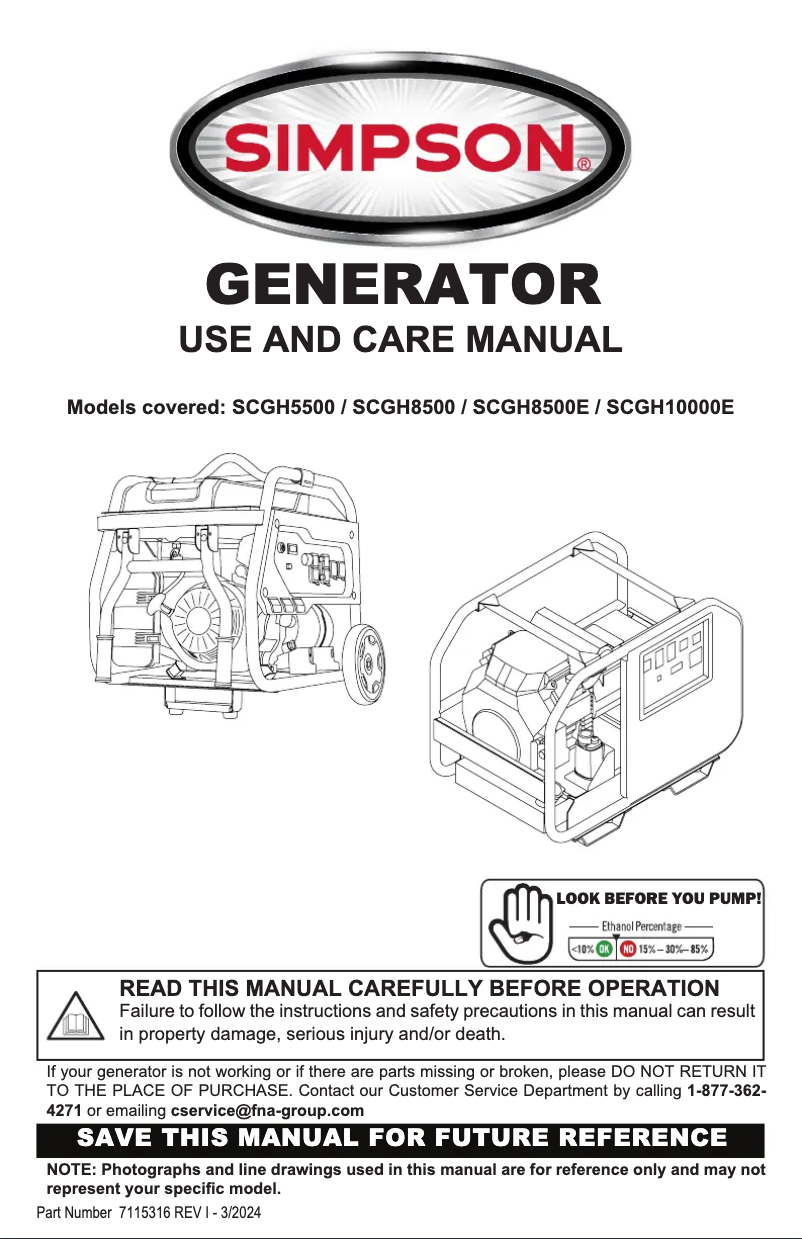 Page n°1 - Manuel utilisateur Simpson SCGH8500