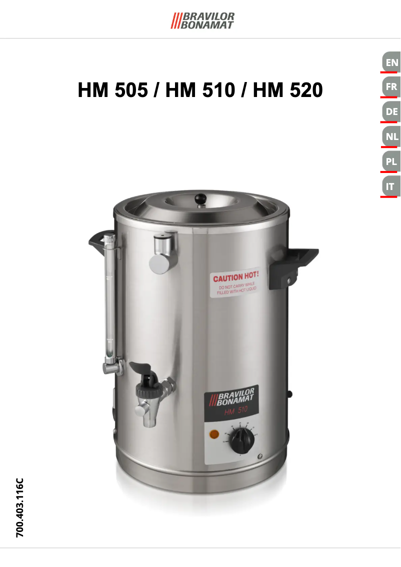 Page 1 de la notice Manuel utilisateur Bravilor Bonamat HCM 510