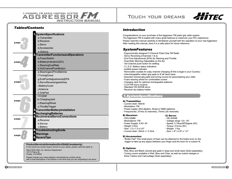 Page n°1 - Manuel utilisateur Hitec Aggressor FM