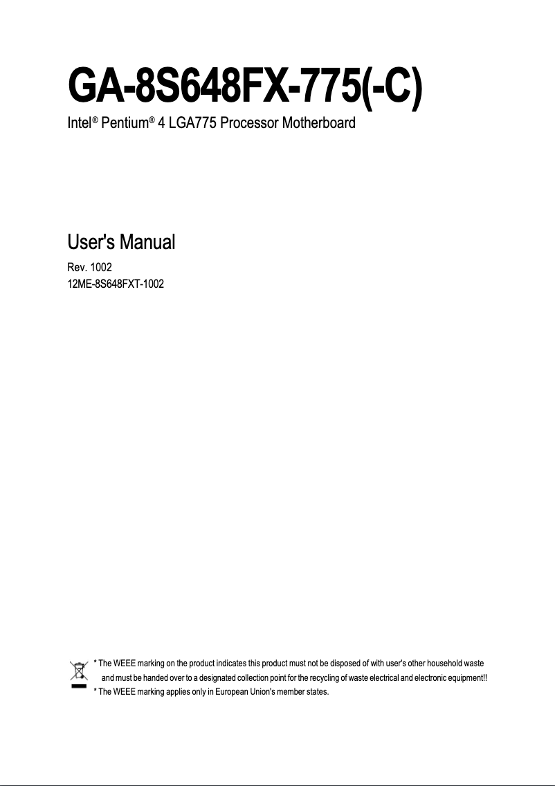 Page n°1 - Manuel utilisateur Gigabyte GA-8S648FX-775