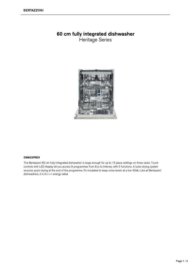 Page 1 de la notice Manuel utilisateur Bertazzoni DW603PRDV