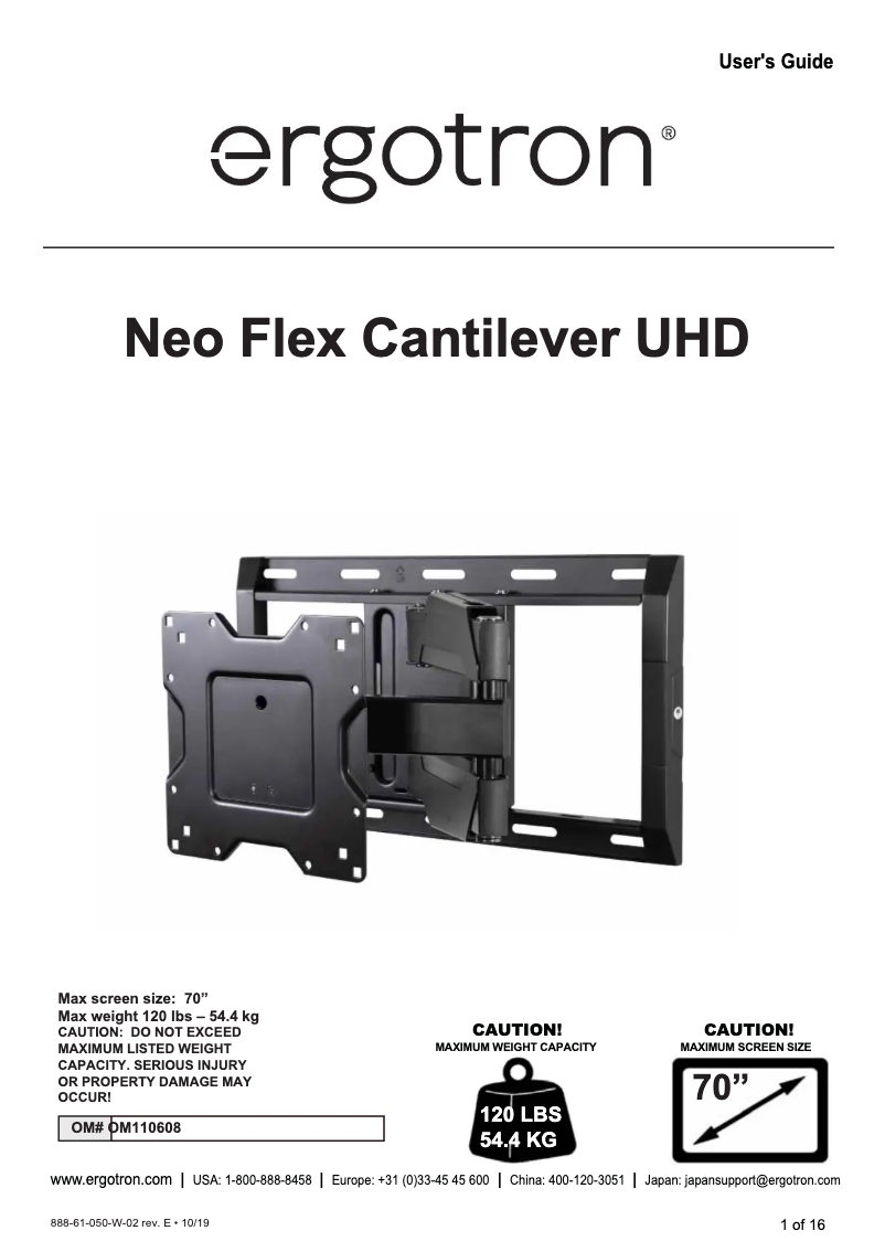 Page n°1 - Manuel utilisateur Ergotron Neo-Flex Cantilever
