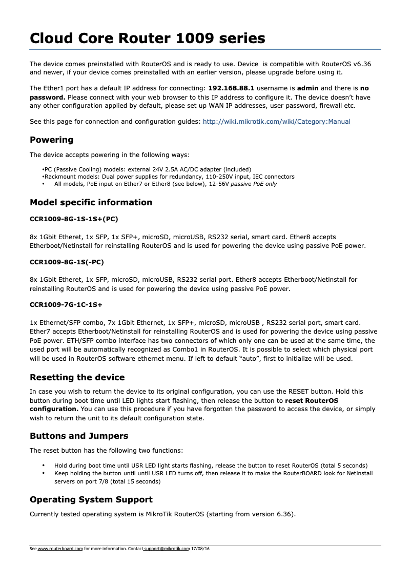 Page n°1 - Manuel utilisateur Mikrotik CCR1009-8G-1S-1S+