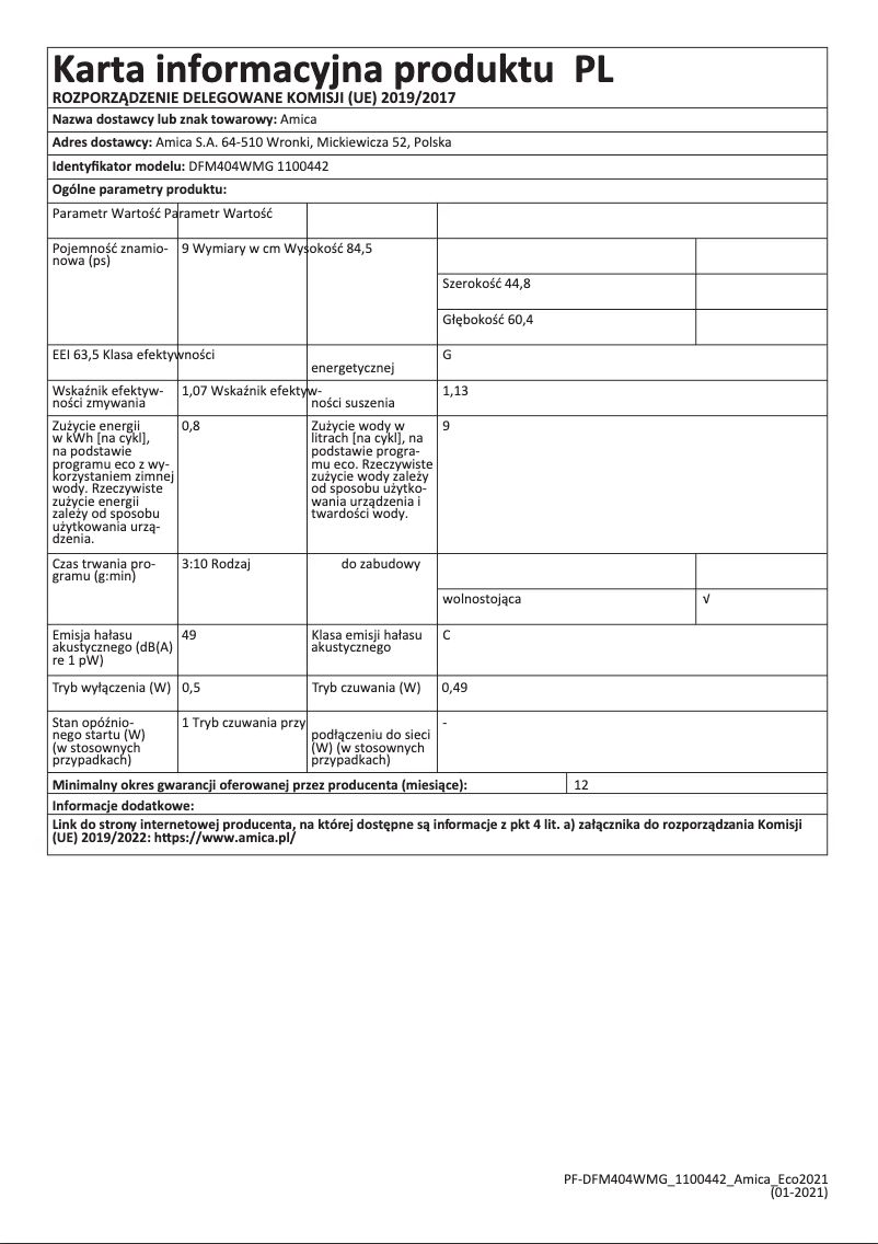 Image de la première page du manuel de l'appareil DFM404WMG